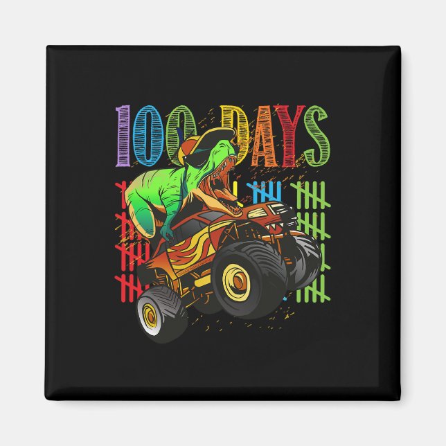 Imán Dinosaurios Montando Un Camión Monstruo 100 Días D (Frente)