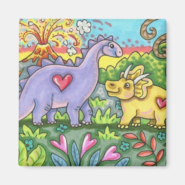 IMÁN DINOSAURIOS PREHISTÓRICOS COLORIDOS, AMIGOS DE DIN (Frente)