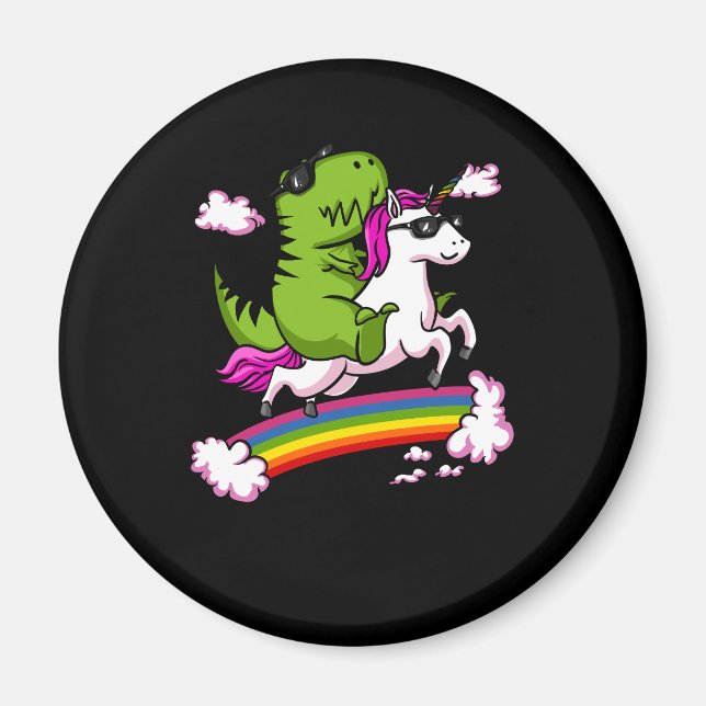 Imán Dinosaurios T-Rex montando arcoiris magro unicorni (Frente)