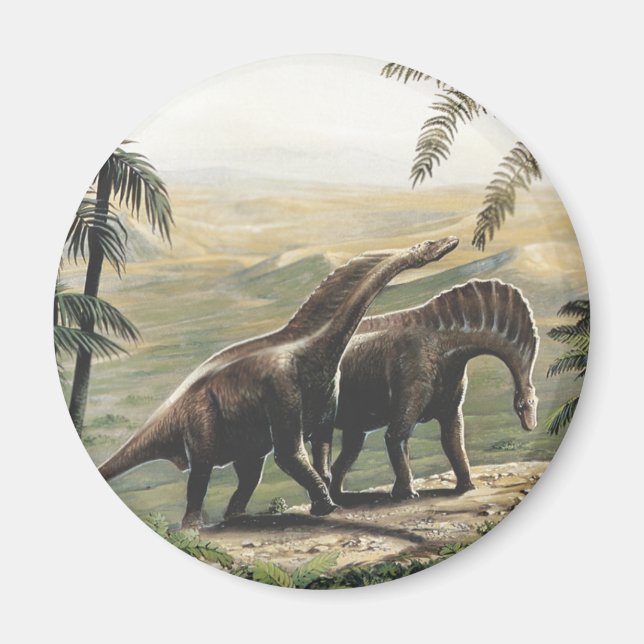 Imán Dinosaurios vintage, Amargasaurus con Palmeras (Frente)