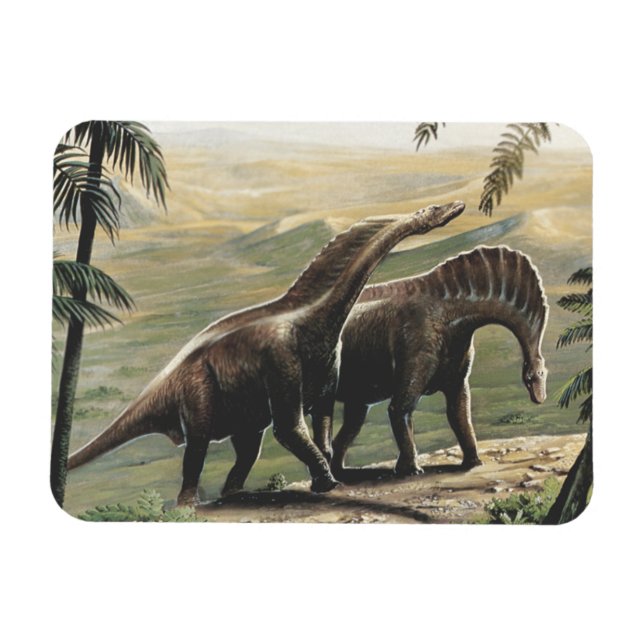Imán Dinosaurios vintage, Amargasaurus con Palmeras (Horizontal)