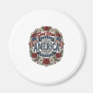 Imán Dios bendiga a América floral patriótico vintage