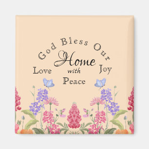 Imán Dios bendiga nuestro hogar Beige Floral Wildflower
