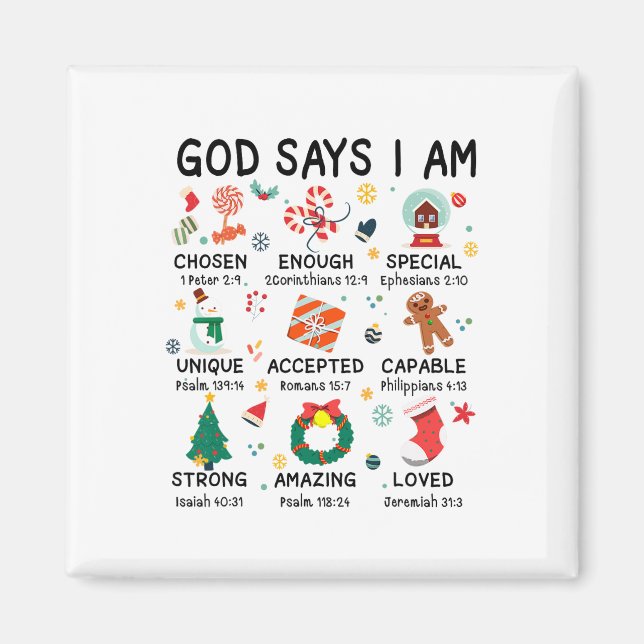 Imán Dios dice que soy Navidades amables Navidad Niños  (Frente)