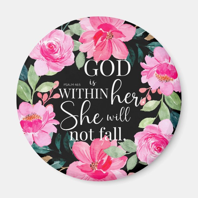 Imán Dios está dentro de ella - Salmo 46:5 Floral rosa (Frente)
