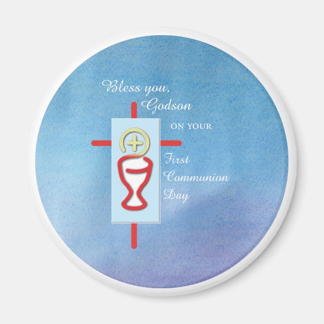 Imán Dios, primera comunión sagrada, azul (Frente)