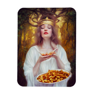 Imán Diosa con un plato lleno de arte de IA poutine