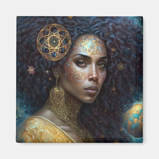 Imán Diosa negra afroamericana reina arte fantasmal M (Frente)