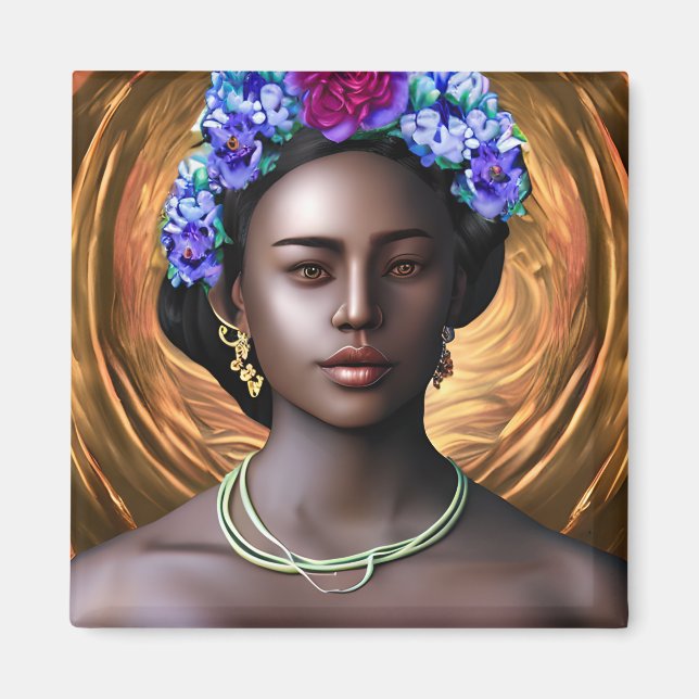 Imán Diosa negra | Arte de IA entre mujeres afroamerica (Frente)