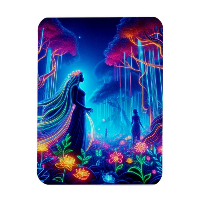 Imán Diosa Neon Forest Of Light Fantasy arte de cuento  (Vertical)