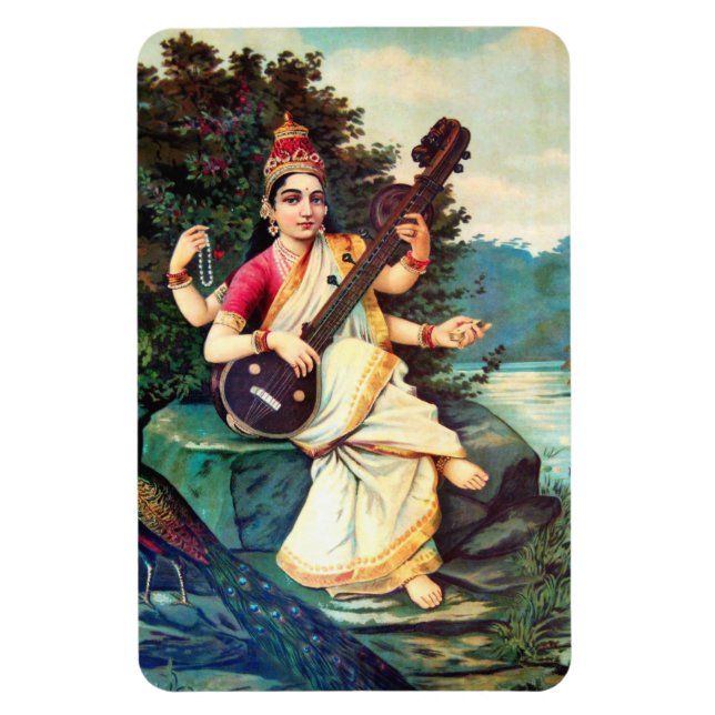Imán Diosa Saraswati Por Raja Ravi Varma (Vertical)