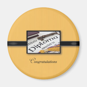 Imán Diploma de graduación, negro, oro, regalo redondo