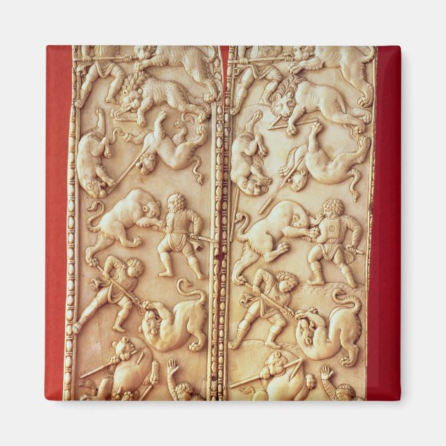 Imán Diptych con una escena de caza de leones (Frente)