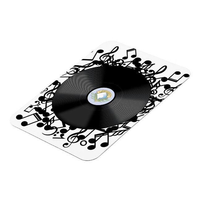 Imán Disco de vinilo antiguo y notas musicales (Lado Izquierdo)