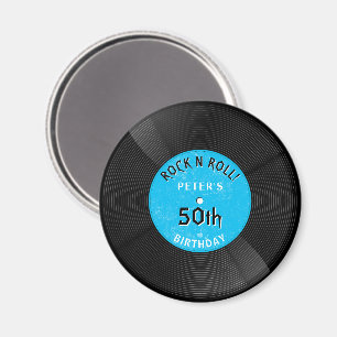 Imán Disco de vinilo retro Rock N Roll cumpleaños azul