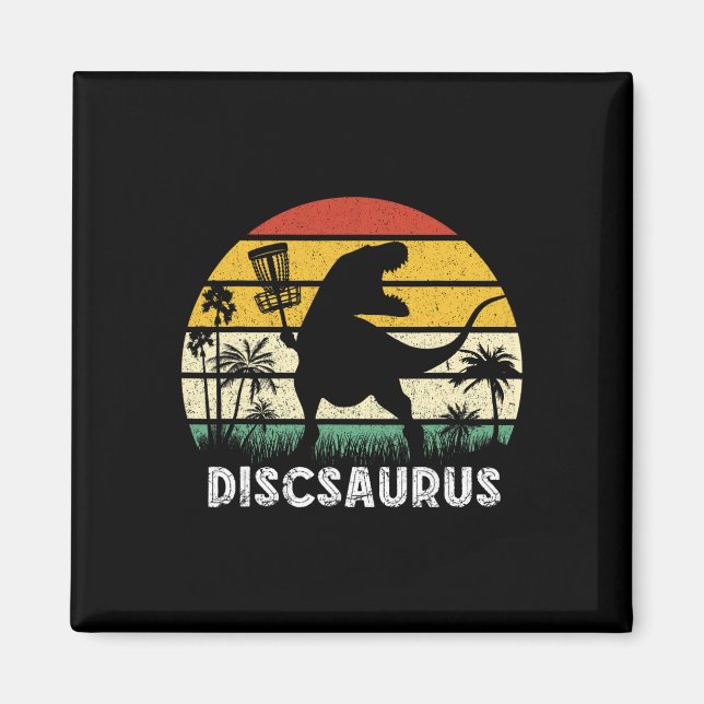 Imán Disco Golf Dinosaurio Retro Jugador de Disco Golf  (Frente)