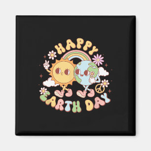Imán Disco Groovy Happy Earth Day Peace Sun and Earth