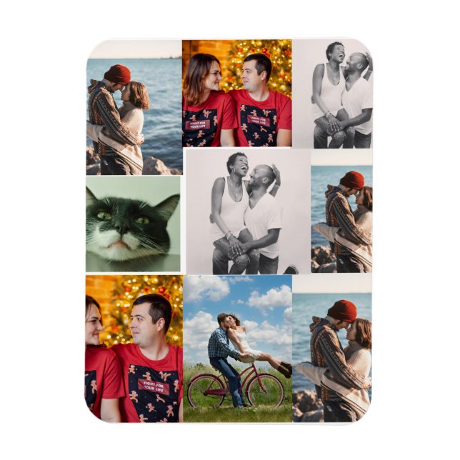 Imán Diseña tu propio collage personalizado de 9 fotos (Vertical)