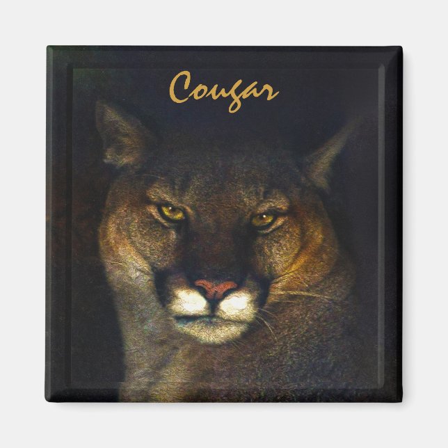 Imán Diseñador de arte Cougar Mountain Lion Big Cat (Frente)
