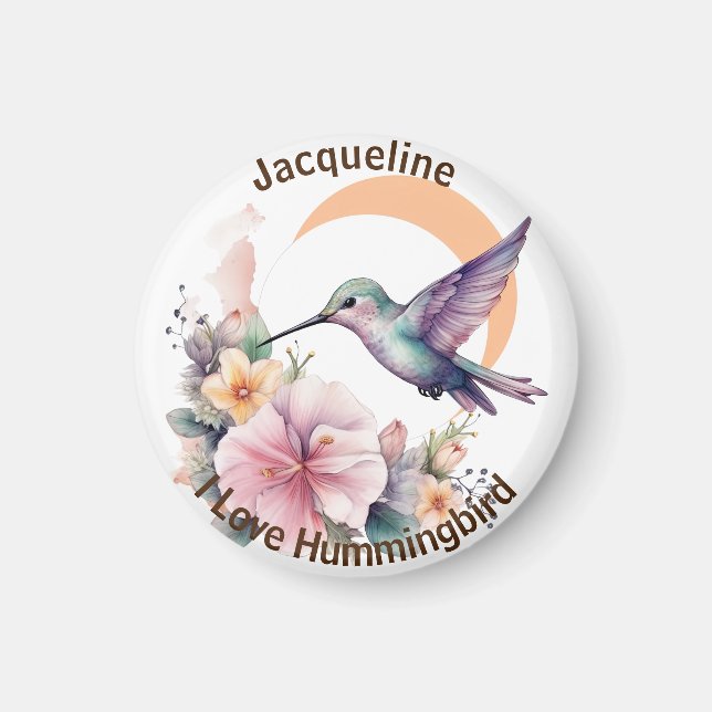Imán Diseñar su propia acuarela Hummingbird Nombre pers (Frente)