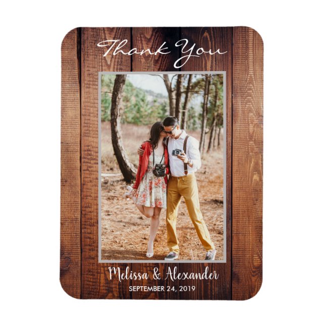 Imán Diseñar su propia foto rústica Gracias Boda (Vertical)