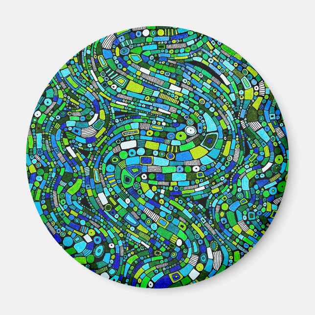 Imán Diseño abstracto olas formas verdes azules (Frente)