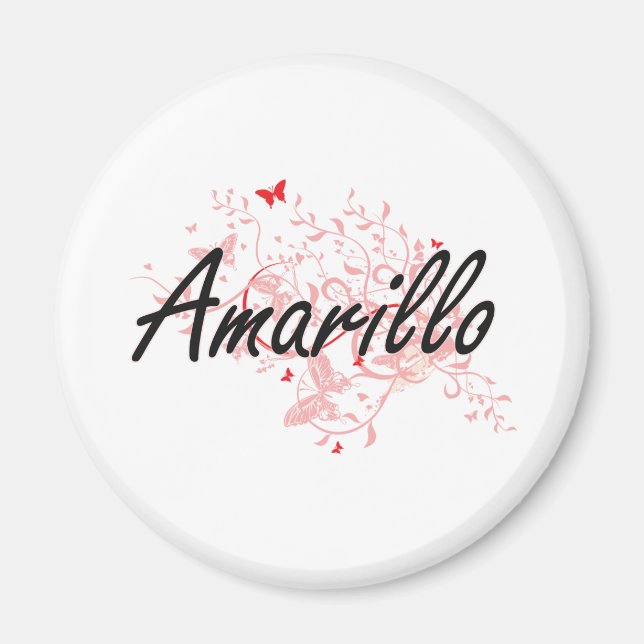 Imán Diseño artístico de Amarillo Texas City con maripo (Frente)
