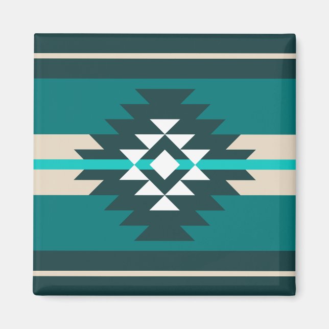Imán Diseño azteca de color turquesa (Frente)