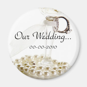 Imán Diseño blanco romántico de las perlas de la boda