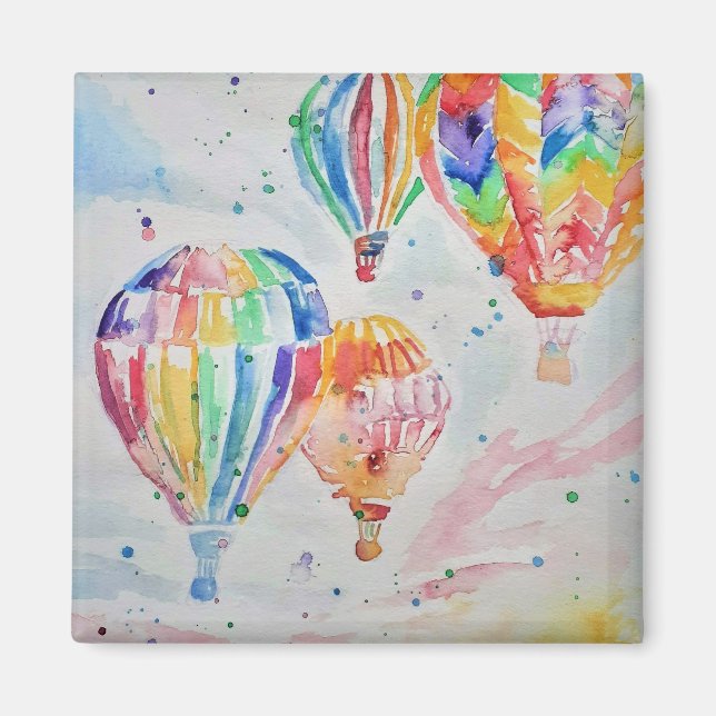 Imán Diseño de acuarela en globo aerostático colorido (Frente)