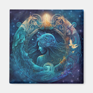 Imán Diseño de Acuario Signo del Zodiaco en Acuarela