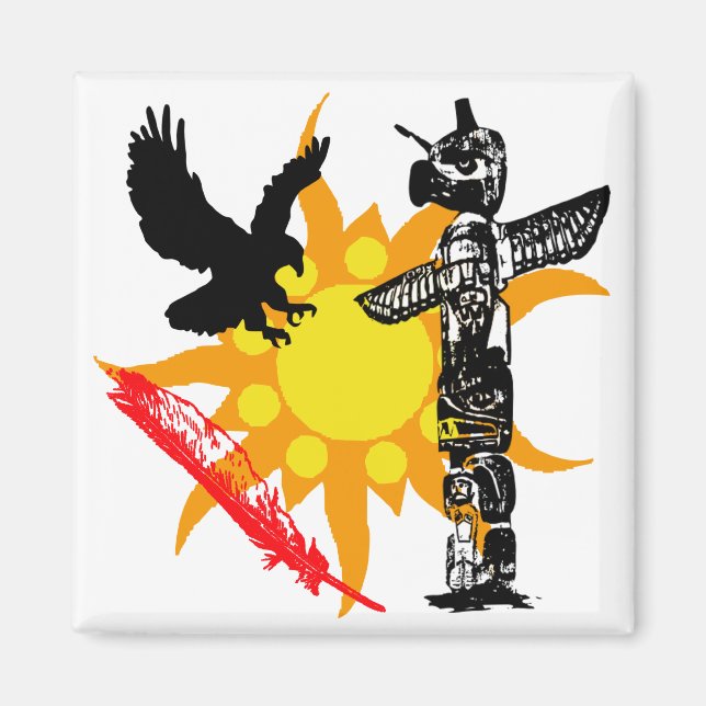 Imán Diseño de águila, águila, tótem y pluma (Frente)