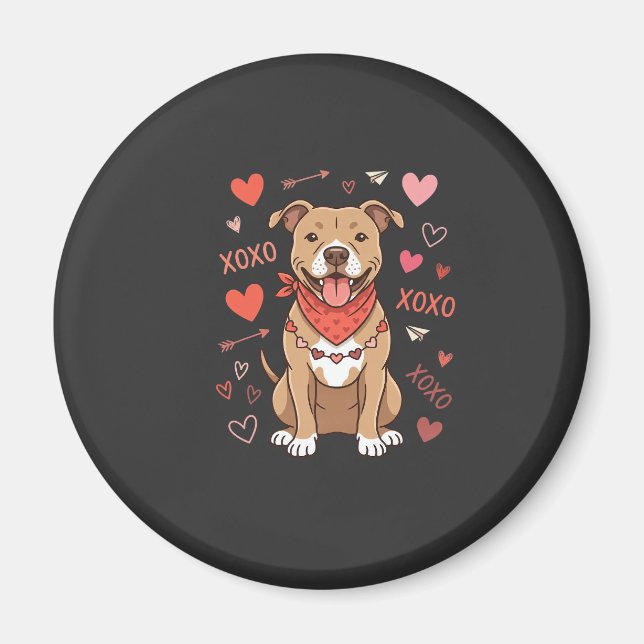 Imán Diseño de amor perro Pitbull XOXO San Valentín (Frente)