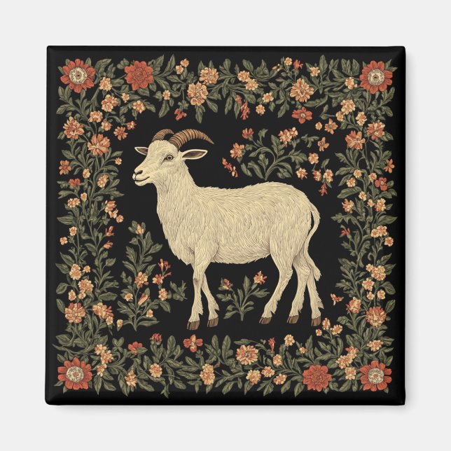 Imán Diseño de arte folclórico y de cabra encantado (Frente)