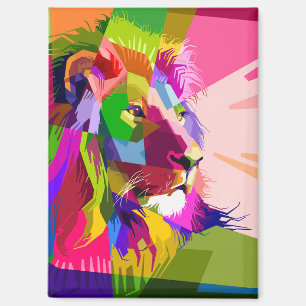 Imán Diseño de arte pop prismático colorido de león
