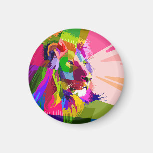 Imán Diseño de arte pop prismático colorido de león