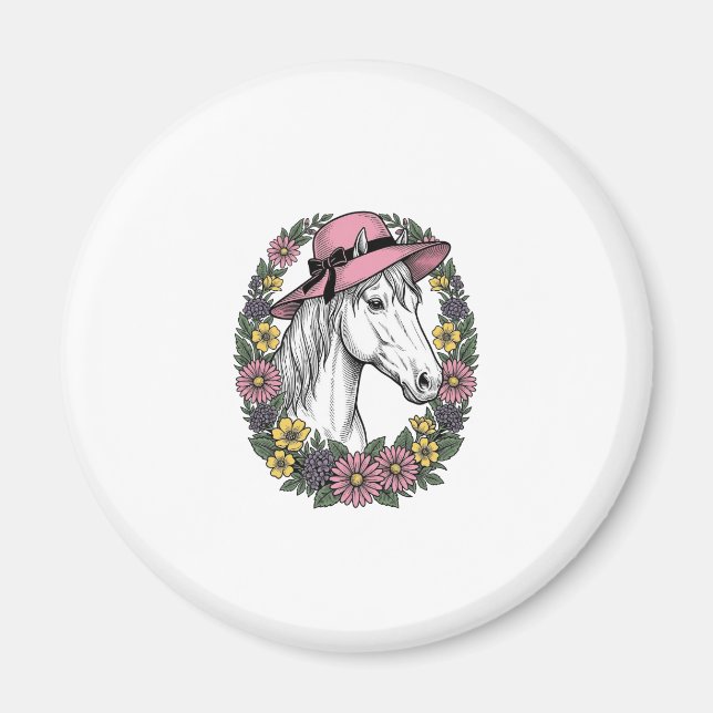 Imán Diseño de arte vectorial de retrato de caballo flo (Frente)