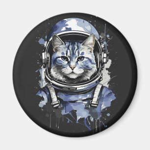 Imán Diseño de Astronauta Gato Salpicadura Azul