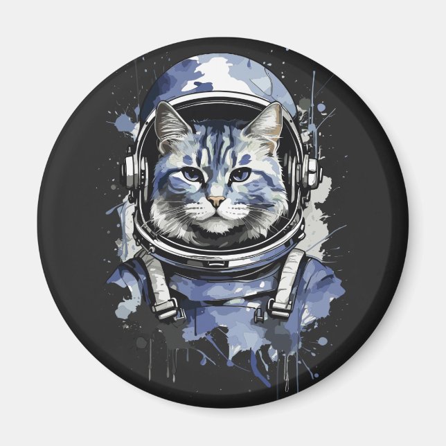 Imán Diseño de Astronauta Gato Salpicadura Azul (Frente)