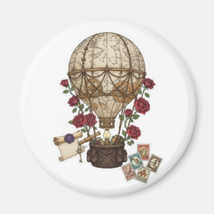 Imán Diseño de aventura en globo aerostático steampunk
