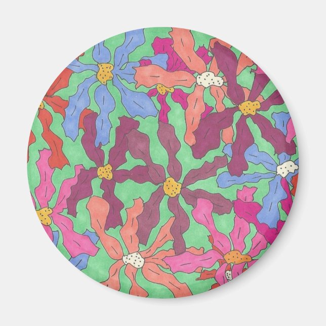 Imán Diseño de boho de patrones de flor retro (Frente)