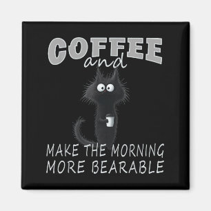 Imán Diseño de camiseta de gato y café, humor divertido