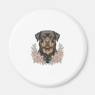 Imán Diseño de camiseta de retrato floral de Rottweiler