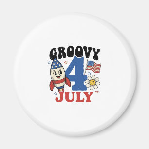 Imán Diseño de camiseta patriótica cohete Groovy 4 de j