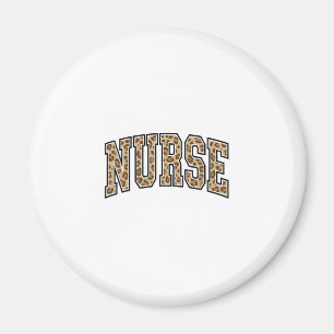 Imán Diseño de camiseta universitaria de enfermera leop