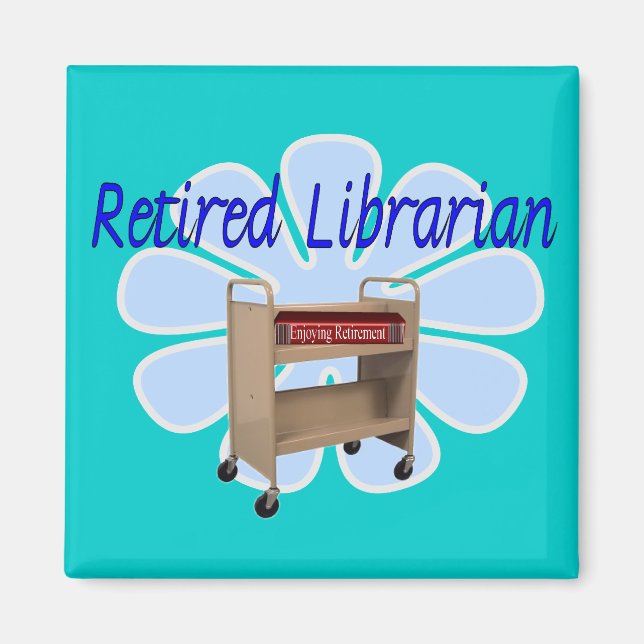 Imán diseño de carrito de libros bibliotecario retirado (Frente)