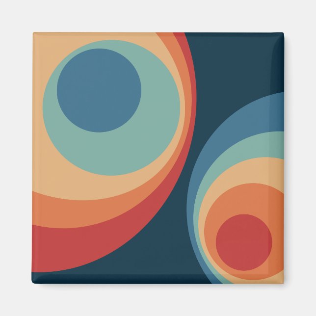 Imán Diseño de círculos retro coloridos (Frente)