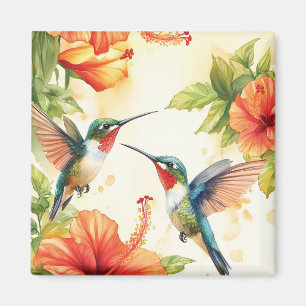 Imán Diseño de colibrí acuarela y flores