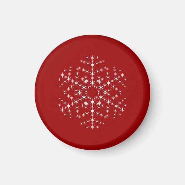 Imán Diseño de copos de nieve en rojo oscuro y blanco. (Frente)