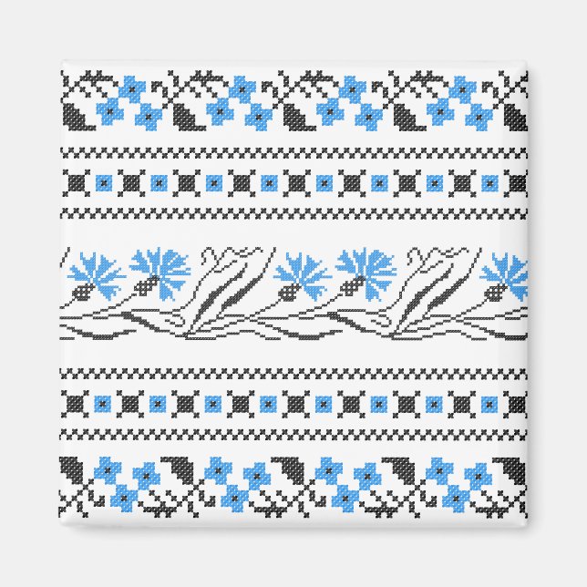 Imán Diseño de costillas de flor azul (Frente)
